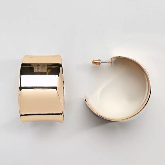 New Gold & Silver Flat Wide Hoop Earrings - Picture 4 of 7